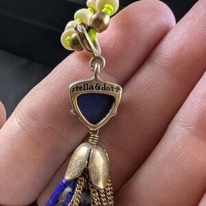 Stella & Dot Blue & Green Beaded Tassel Necklace